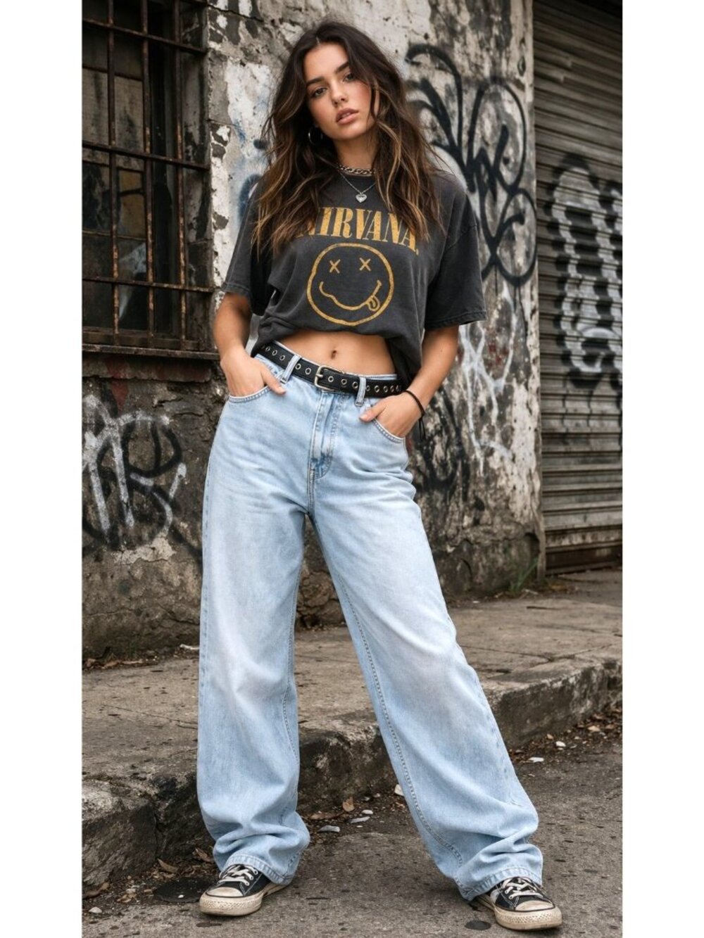 Edikted Baggy Wide Leg Jeans Womens Sz S 30x28 Skater Y2K 90s Grunge Streetwear